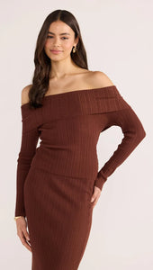 MINKPINK Zoe Off Shoulder Knit Top - Chocolate