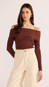 MINKPINK Zoe Off Shoulder Knit Top - Chocolate