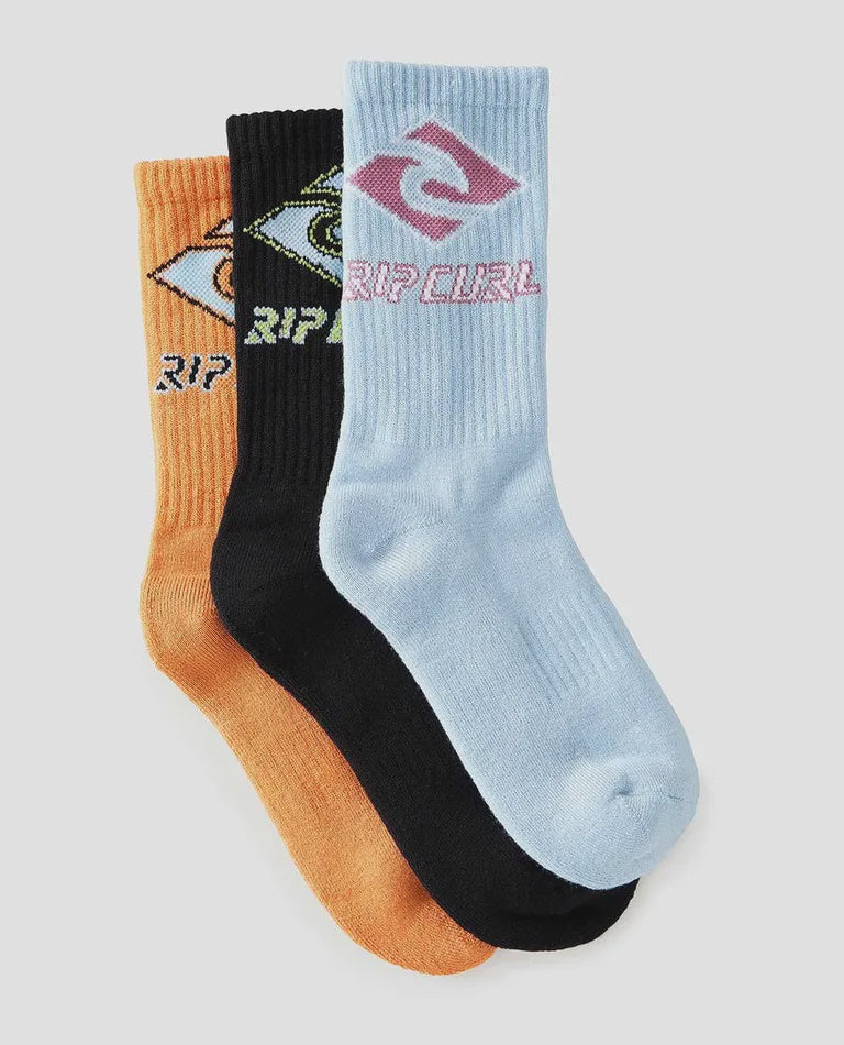 Rip Curl Youth Diamond Crew Sock 3pk (2-8)  - Blue/Orange