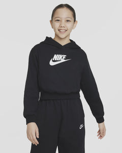 Nike Sportswear Club Fleece Youth Crop Hoody - Black/White