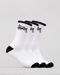 Stussy Men's Graffiti Crew Sock 3pk - White/Black