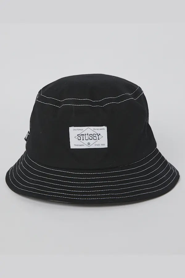 Stussy Contrast Top Stitch Bucket Hat - Black