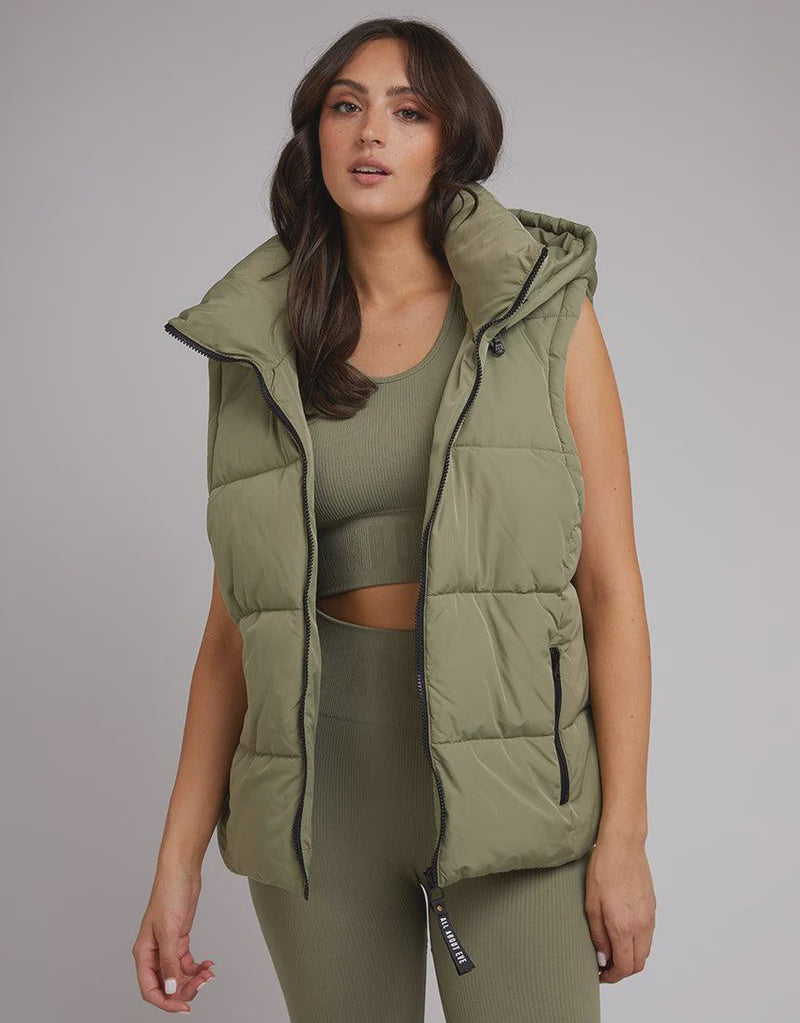 All About Eve Active Remi Luxe Puffer Vest - Khaki