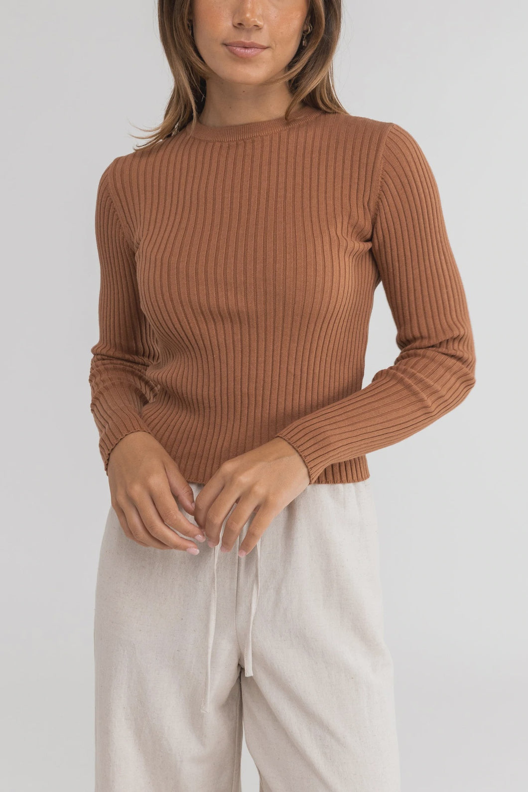 Rhythm Classic Knit Long Sleeve Top - Cinnamon