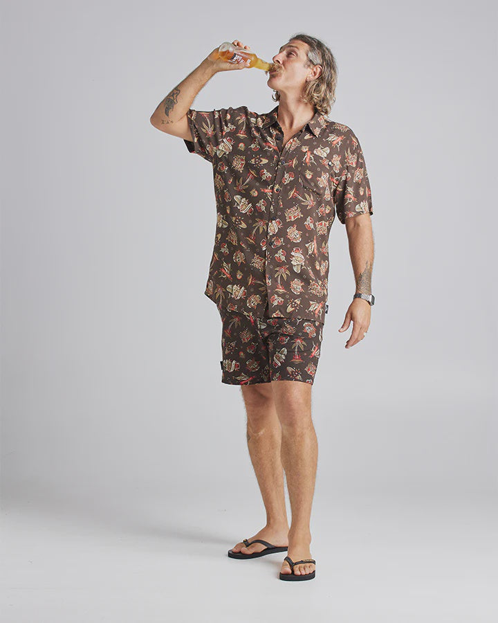 The Mad Hueys Huey's Tattoo Woven Shirt - Vintage Black