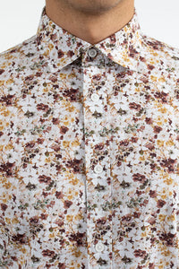 James Harper Floral Fusion Cotton Poplin Shirt - Brown