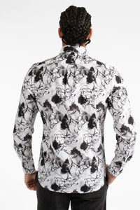 James Harper Ink Floral Cotton Poplin Shirt - Black