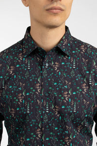 James Harper Botanical Cotton Poplin Shirt - Ink