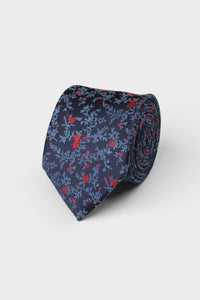 James Harper Small Floral Tie - Navy/Red