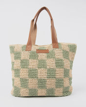 Load image into Gallery viewer, Rusty Checkmate Straw Beach Bag - Natural/Mint
