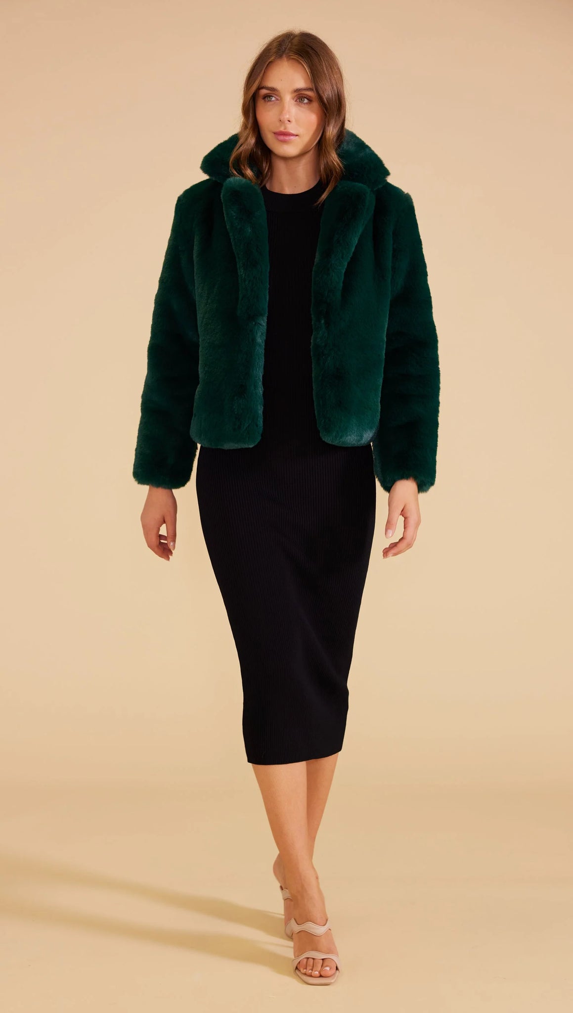 MINKPINK Naomi Faux Fur Jacket Dark Green Arnold s