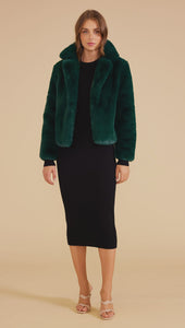 MINKPINK Naomi Faux Fur Jacket - Dark Green