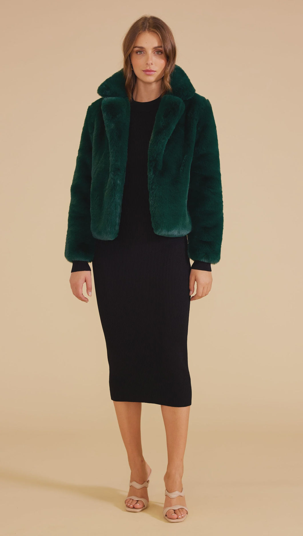 MINKPINK Naomi Faux Fur Jacket - Dark Green