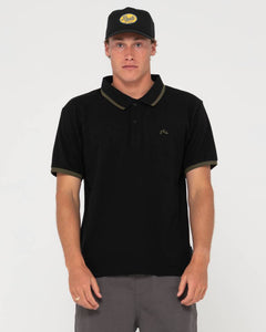Rusty 19th Hole Tipped Short Sleeve Polo - Black/Olive