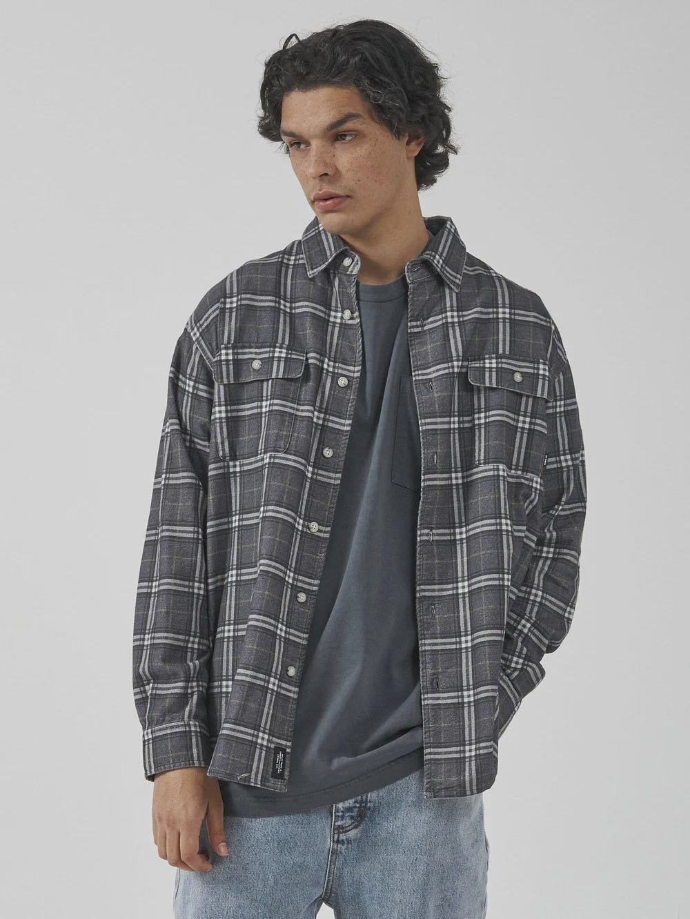 Thrills Genuine Oversized Flannel Shirt - Mood Indigo