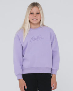 Rusty Girls Script Oversize Crew Fleece - Lavender