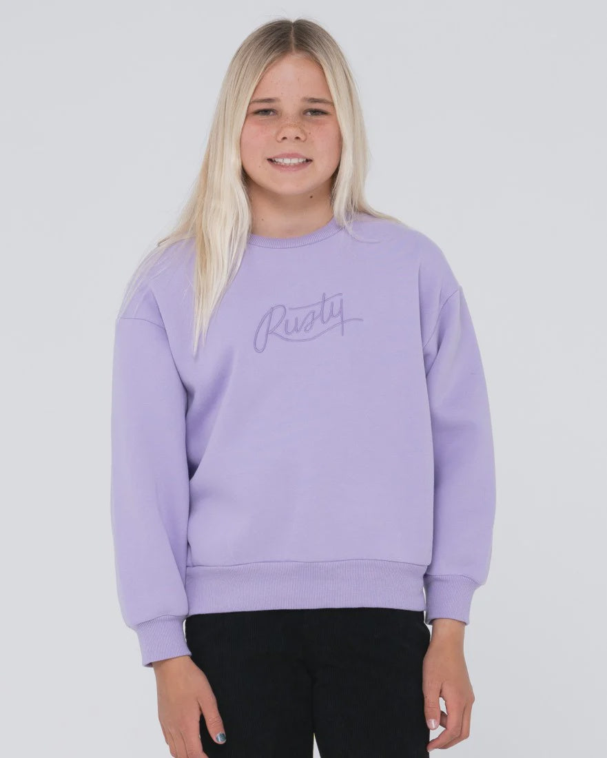 Rusty Girls Script Oversize Crew Fleece - Lavender