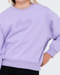 Rusty Girls Script Oversize Crew Fleece - Lavender