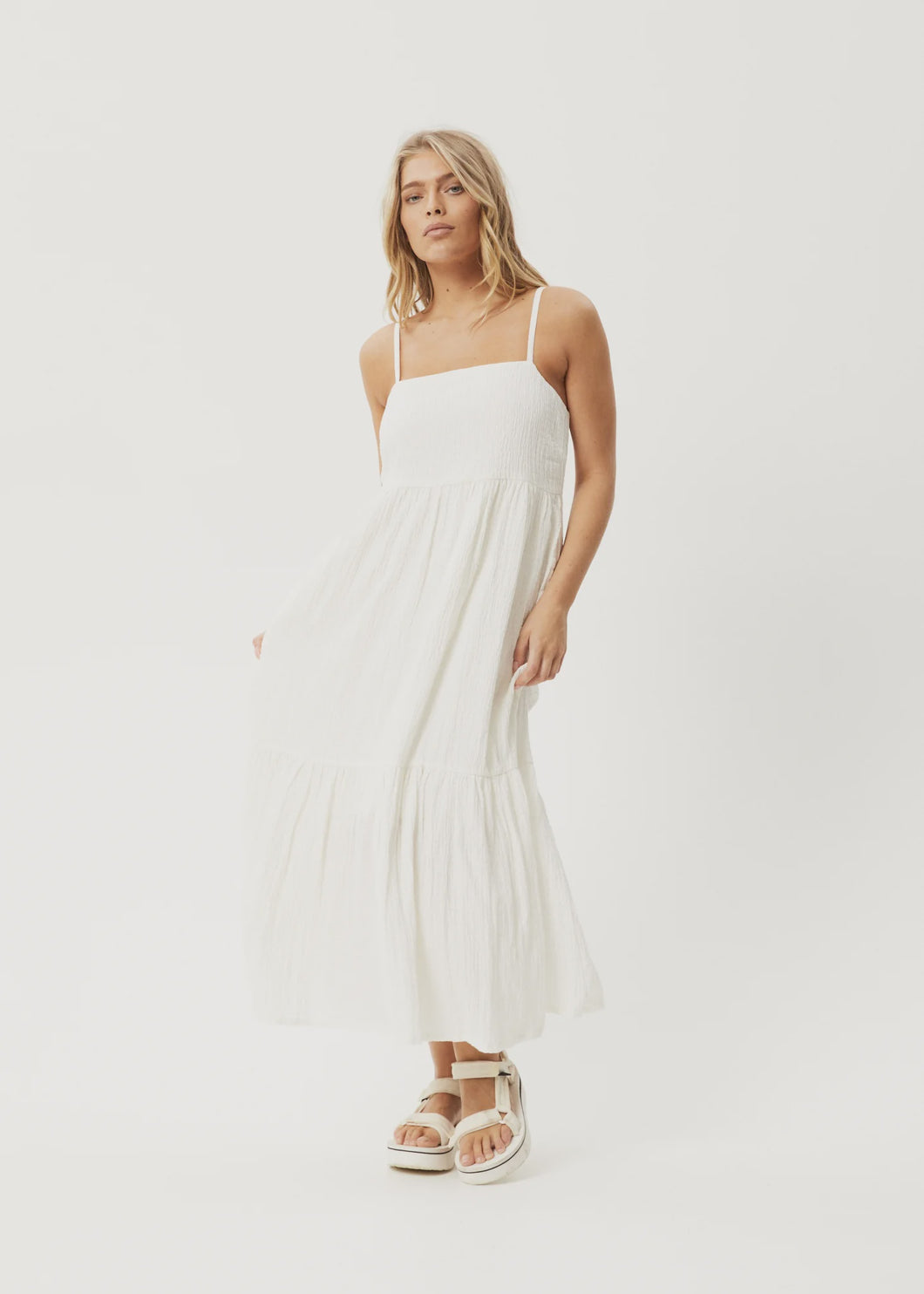 Afends Calm Seersucker Maxi Dress - White Arnold's Afends Calm Seersucker Maxi Dress - White Arnold's