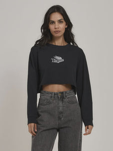 Thrills Chrome Smith Long Sleeve Merch Super Crop Tee - Twilight Black