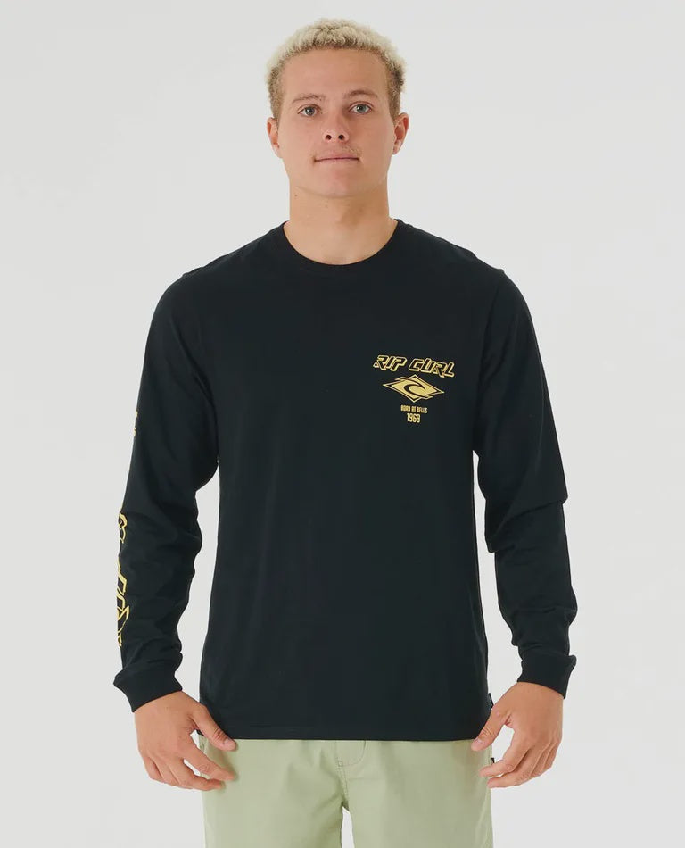 Rip Curl Fade Out Icon Long Sleeve Tee - Black/Yellow