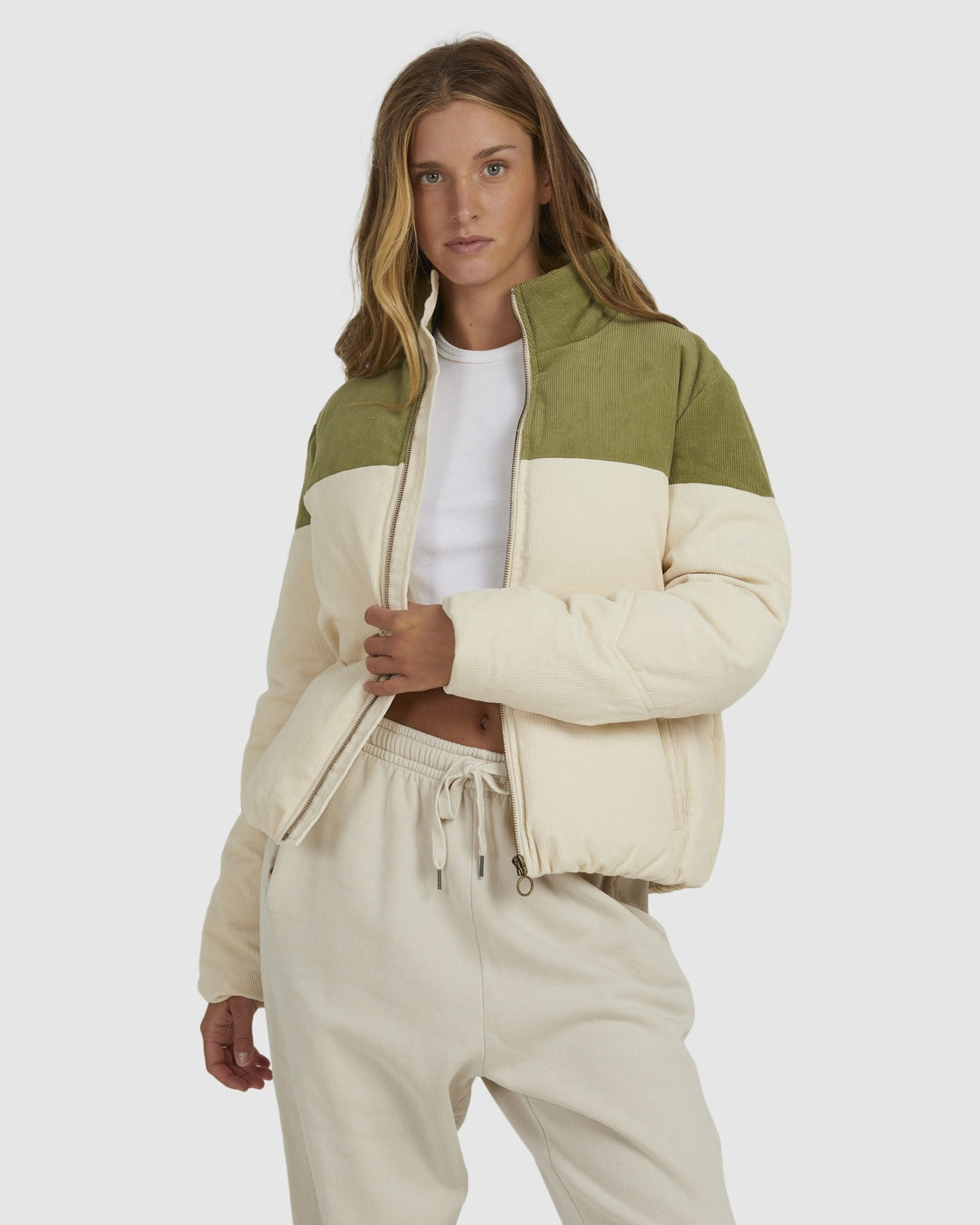 White cord deals puffer jacket